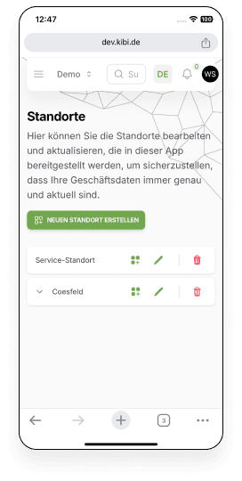 Kibi Scada - Standortübersicht auf dem Smartphone